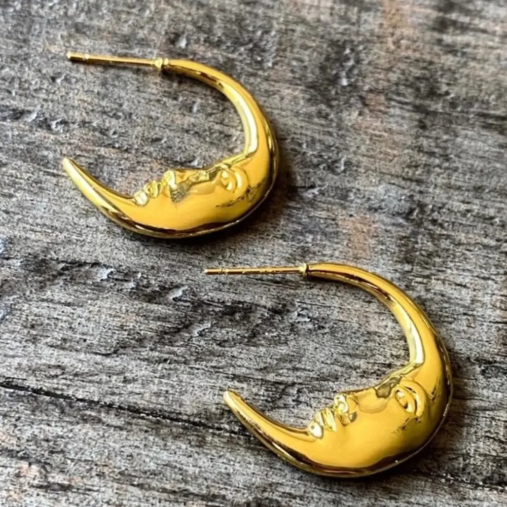 NEW Crescent Moon Face Statement Earrings - Picture 15 of 15